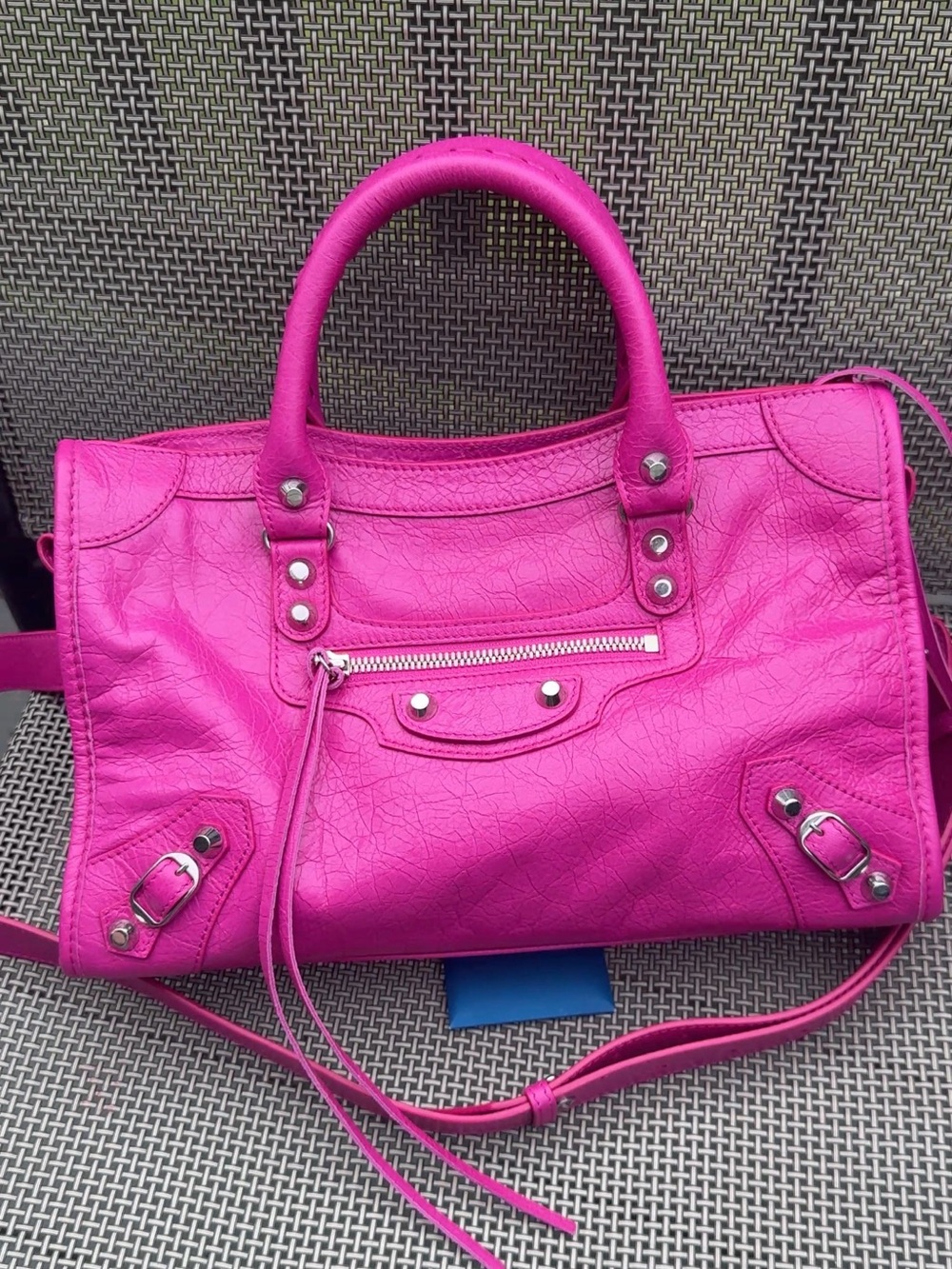 Auth NEW BALENCIAGA CLASSIC LE CITY BAG SMALL HOT PINK CROSSBODY SILVER NWT COA